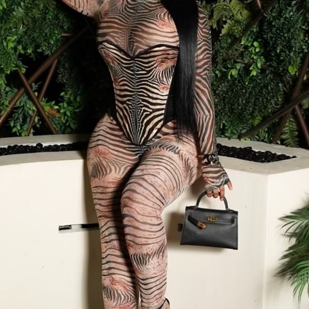 Zebra Print mesh Bodysuit with corset